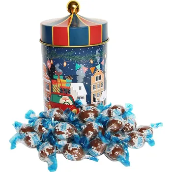 Vánoční dekorace Vánoční plechový box s čokoládovými bonbony "šapitó"