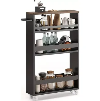 Servírovací stolek Servírovací stolek, kolečka, MDF, černá/hnědá, RUMBAS