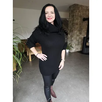 Dámský svetr Dlouhý svetr s rolákem černý Velikost: UNI: M - XL