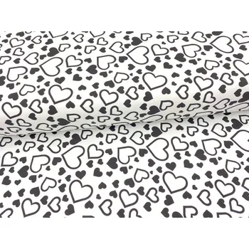 Mirtex Plátno DOMESTIK 145/16868-21 Srdíčka černá šíře 150cm Zbytková metráž