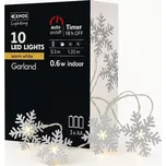 Vánoční girlanda Vločky, kovové, teplá bílá, 3× AA, s časovačem - EMOS LED