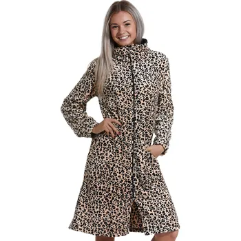 Dámský župan Hnědý tygrovaný dámský huňatý župan na zip - velur 1Z1420 hnědá m