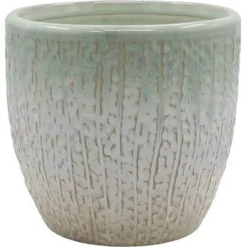 Květináč Béžovo-tyrkysový obal na květináč se vzorem Fayence - Ø 16*15 cm