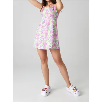 Dámské šaty Sinsay - Rozšířené mini šaty na ramínkách s výstřihem na zádech a květinovým vzorem - vícebarevná - 5853J-MLC - 5853J-MLC-XS
