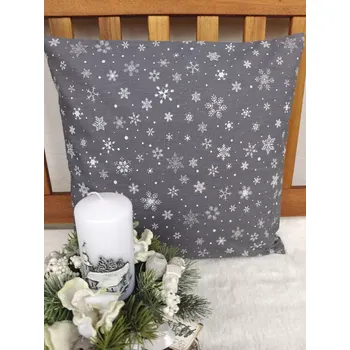 Povlak na dekorativní polštářek Povlak na polštář 40 x 40 cm – bílé vločky na šedé | Ruční výroba z bavlny
