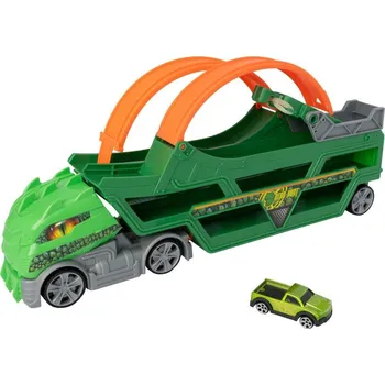 plyšák Teamsterz Dino přenosný transportér s 1 autíčkem a loopingem