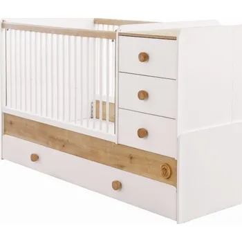 Dětsný nábytek Dětská rostoucí postýlka Ellie s přebalovacím pultem a zásuvkou 80 x 130 cm bílá/dub světlý
