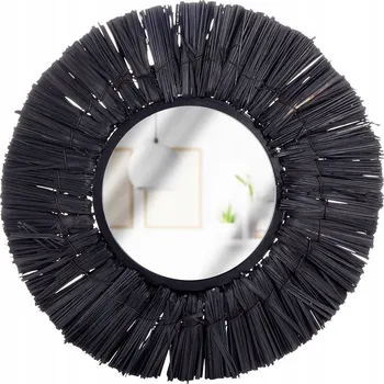 Zrcadlo ZRCADLO ZÁVĚSNÉ KULATÉ ČERNÉ 32CM RÁM RAFIE VE STYLU BOHO DO POKOJE