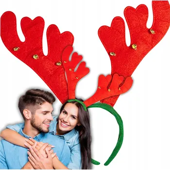 Vánoční dekorace SOBÍ PAROHY ČELENKA NA HLAVU SE ZVONEČKY VÁNOCE MIKULÁŠSKÁ SVÁTEČNÍ