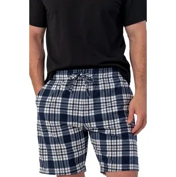 Pánské pyžamo Pánské bavlněné pyžamové kraťasy tmavě modré káro 1P2003 modrá m