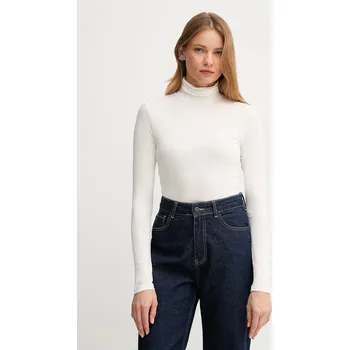 Dámské tričko Tričko s dlouhým rukávem United Colors of Benetton dámské, růžová barva, s golfem, 3Z12D2010 01X, vel. XL