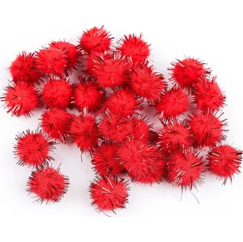 Vánoční dekorace Bambulky s lurexem Ø15 mm - 2 červená vánoční