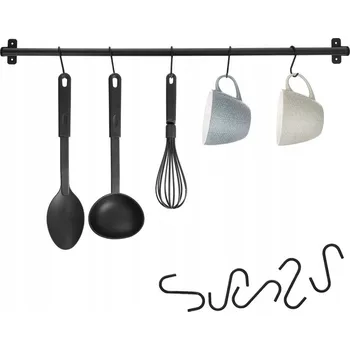 Věšák KUCHYŇSKÁ LIŠTA ZÁVĚSNÁ NA NÁČINÍ KOVOVÁ ČERNÁ S HÁČKY 78,5 CM