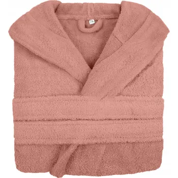 Dámský župan PÁNSKÝ BAVLNĚNÝ ŽUPAN S KAPUCÍ PUDROVĚ RŮŽOVÝ XXL