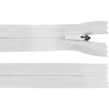 Zip Spirálový zip skrytý No 3 délka 25 cm na outdoorové oděvy a doplňky, semi-autolock - 101 bílá
