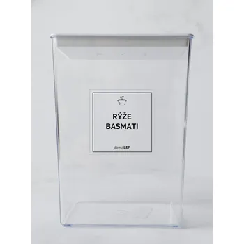 Samolepící etiketa RÝŽE BASMATI – průhledná samolepka na dózu, tučnépísmo, 5 x 5 cm | DomaLEP