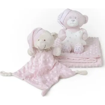 usínáček Interbaby Deka měkká kuličky + přítulka + medvídek Růžová