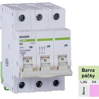 modulární přístroj a rozvaděč Noark 100406 Ex9BH 3P C2 Instalační jistič 10 kA, charakteristika C, 2 A, 3pól (Ex9BH 3P C2)