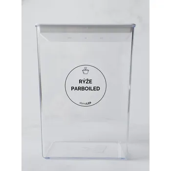 Speciální papír RÝŽE PARBOILED – průhledná samolepka na dózu, tučnépísmo, 5 cm | DomaLEP