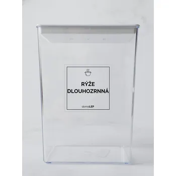 Speciální papír RÝŽE DLOUHOZRNNÁ – průhledná samolepka na dózu, tučnépísmo, 5 x 5 cm | DomaLEP