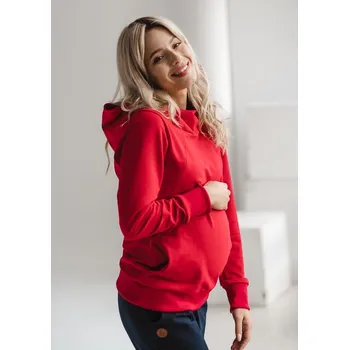 Těhotenská mikina Těhotenská a kojicí mikina 3v1 Milk Please - červená, bavlněná Velikost: XL