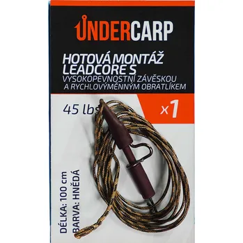 UnderCarp Hotová montáž leadcore s vysokopevnostní závěskou a rychlovýměnným obratlíkem Hnědá 45lb 100cm