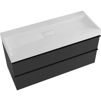 Koupelnový nábytek CERANO - Koupelnová skříňka Velora - černá matná - úchytka černá + umyvadlo z litého mramoru Vita - bílá lesklá - 100x53x46 cm