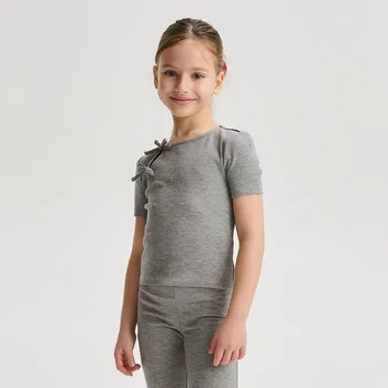 Dětská móda Reserved - Žebrovaná halenka s mašličkami - světle šedá - 878GB-09M - 878GB-09M-134