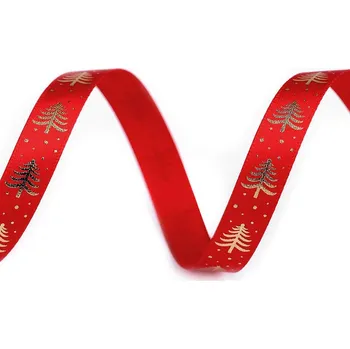 Stuha Saténová stuha (10 mm x 5 m) - stromeček varianta červená - zlatá