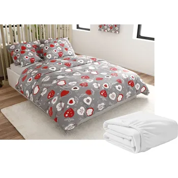 Povlečení Textilomanie Vánoční srdce šedé 140 x 200, 70 x 90 cm zip