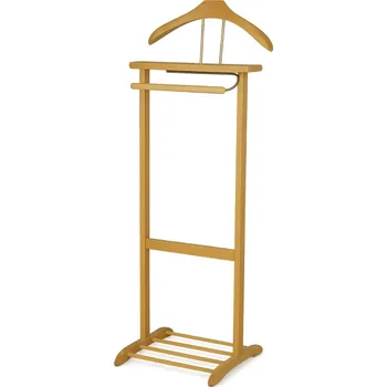 Věšák MAWA němý sluha na šaty, s přihrádkou na doplňky a boty, přírodní