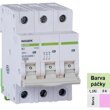 modulární přístroj a rozvaděč Noark 100316 Ex9BH 3P B2 Instalační jistič 10 kA, charakteristika B, 2 A, 3pól (Ex9BH 3P B2)