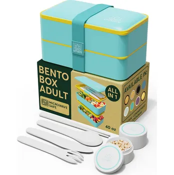 Svačinový box Plastová krabička na oběd / snídani s nádobkami a příbory UMAMI Original 1200 ml