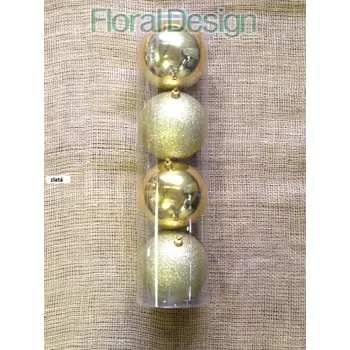 Vánoční dekorace Vánoční koule plast 10 cm, 4ks zlatá