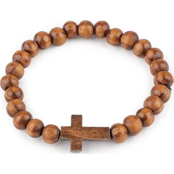 Náramek Náramek dřevěný unisex křížek - 1 hnědá přírodní