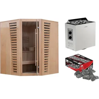 Sauna Saunový set finské sauny Hanscfart Luonto 3/4 s kamny Viking 360 a kameny Olivine Diabase finská sauna s kamny a kameny