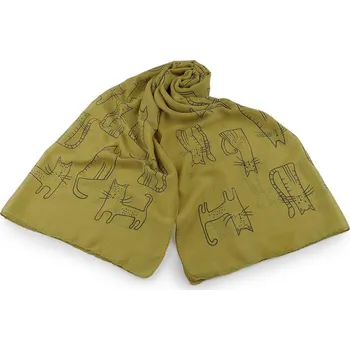 Šátek Letní šátek / šála kočky 70x180 cm - 4 zelená khaki sv.