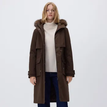 Dámský kabát Reserved - Dlouhá bunda s kapucí - hnědá - 696HD-88X - 696HD-88X-XL