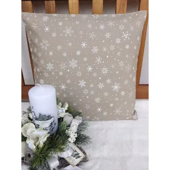 Povlak na dekorativní polštářek Povlak na polštář 40 x 40 cm – bílé vločky na béžové | Ruční výroba (Rozměr: 40 x 40 cm)