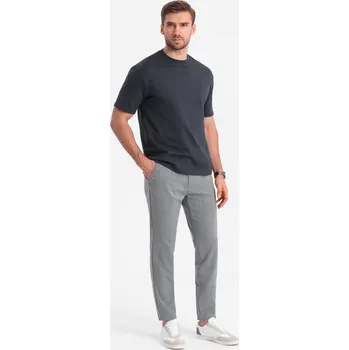 Pánské kalhoty klasického střihu v jemné kostkované barvě - šedé V3 OM-PACP-0187 - XXL