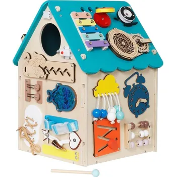 Dřevěná hračka Activity Board Domeček Montessori Baby Mix modrý