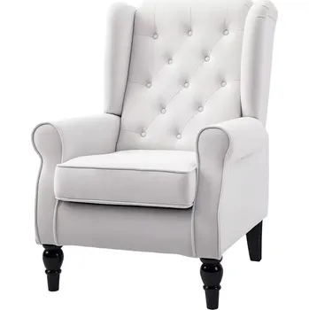 Křeslo Křeslo ušák, relaxační, nohy dřevo tmavé, látka bílá, LILLY