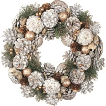 Věnec Anděl Přerov 33009 věnec z šišek a jehličí se zlatými dekoracemi 34 cm