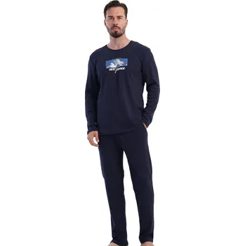 Pánské pyžamo Pánské pyžamo OUT OF OFFICE tmavě modré z teplé bavlny 1TB0129 modrá l