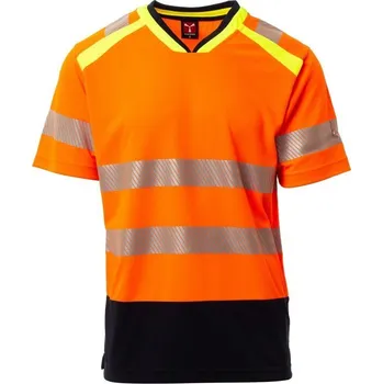 Pánská móda Payperwear Dvoubarevné pracovní triko Alley s vysokou viditelností Barva: oranžová fluo - modrá námořní, Velikost: XL