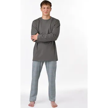 Pánské pyžamo Pánské pyžamo dlouhé 79193P - šedá sv. šedá - XXXL