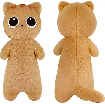 plyšák Plyšový polštář dlouhá kočka s velkýma očima zrzavá 60cm
