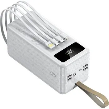 Powerbanka Powerbanka 60 000 mAh, PD66W, 2.1A, 4 integrované kabely + LED světlo, bílá