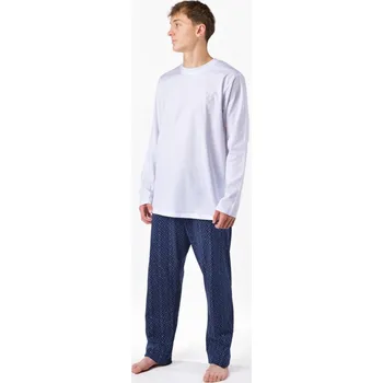 Pánské pyžamo Pánské pyžamo dlouhé 79195P - bílá lékořice - XXL