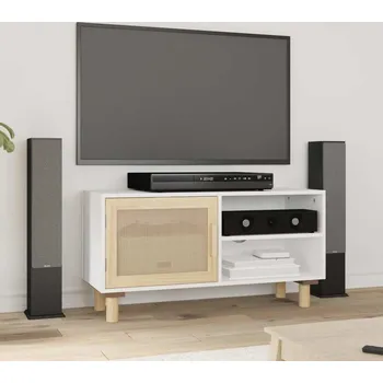 Televizní stolek vidaXL TV stolek 80x30x40 cm masivní borovice a přírodní ratan [345613] Barva: Bílá